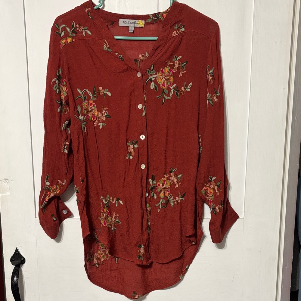 Floral Embroidered Button-Down Shirt